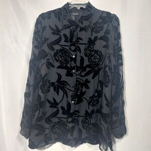 Alexandra Bartlett Womens M Button Blouse Silk Blend Burnout Velvet Whimsigoth
